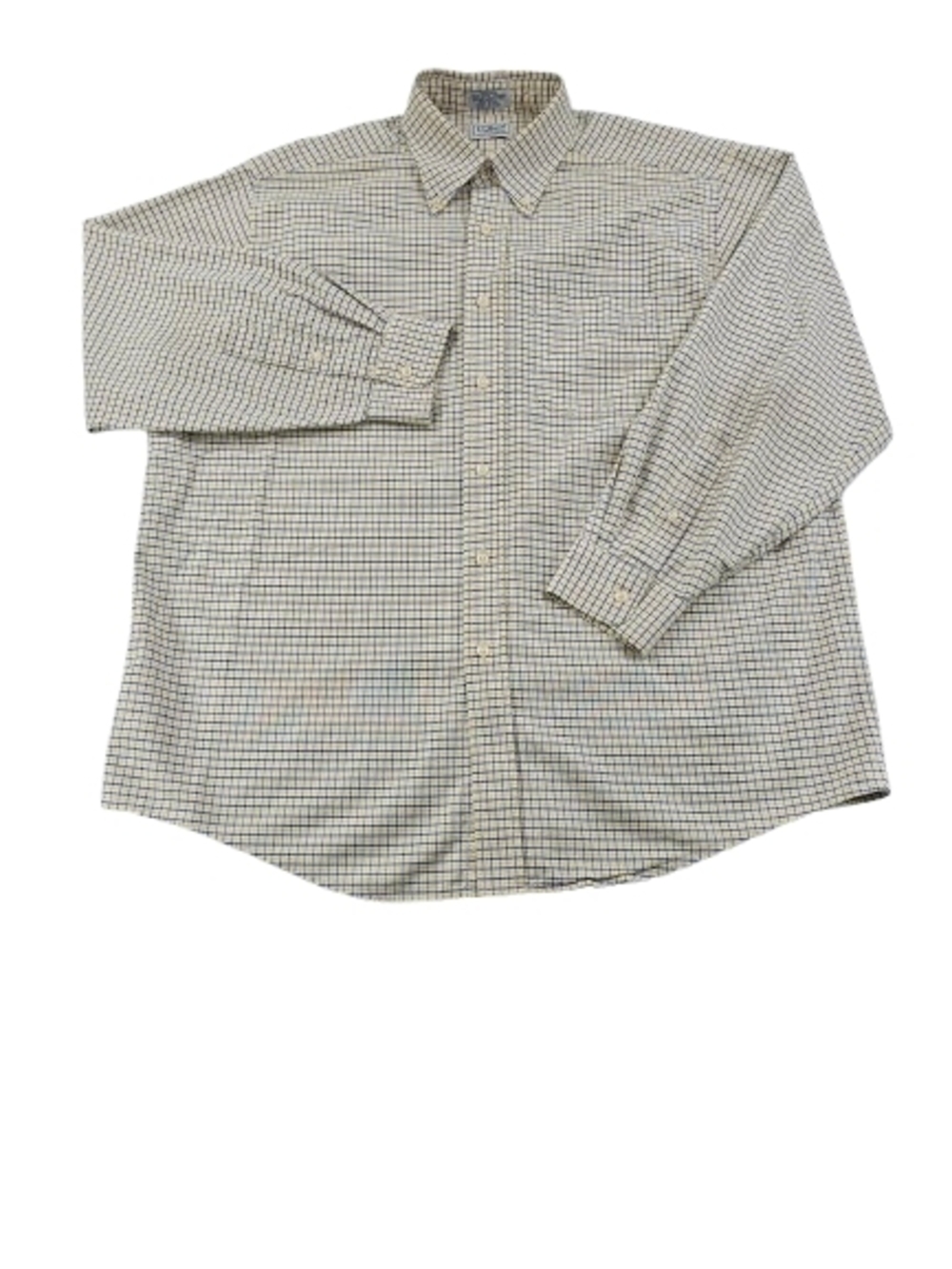 Vintage LL Bean Single Needle Tailoring Men 16.5 33 Plaid Yellow Button Up Shirt